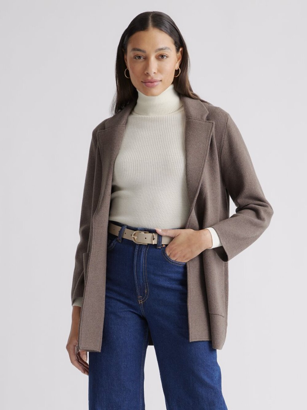 Quince Cotton Knit Blazer in Heather Brown